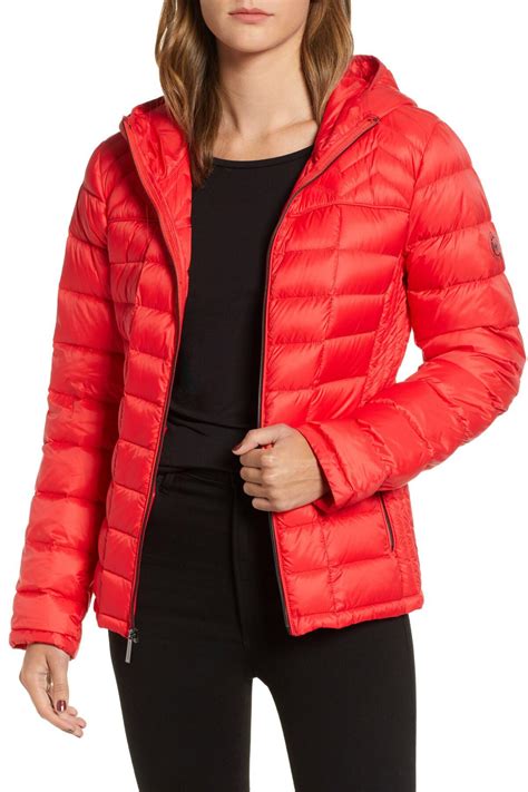 red michael kors packable down puffer coat|michael kors lightweight packable jacket.